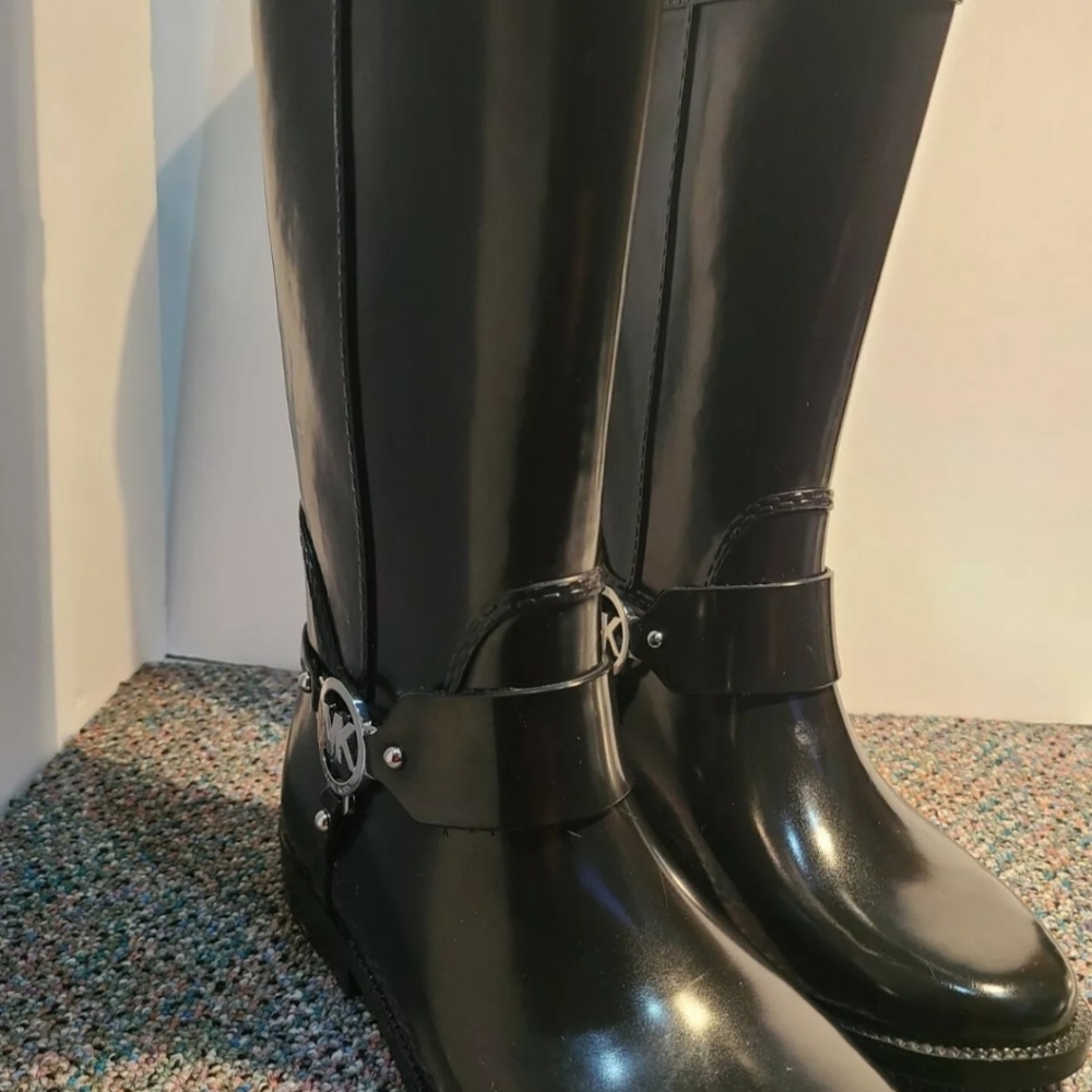 Michael Kors MK Tall Rainboot Riding Boots Black Size 7